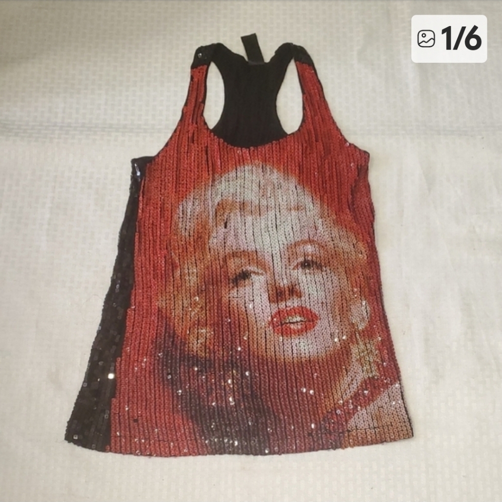 Vibrant Red and Black Graphic Sequin Tank Top - Picture 3 of 7